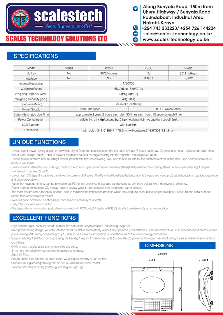 PS6X supermarket scale for accurate price calculation Nairobi