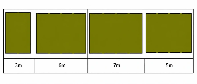 Foundation and platform section lengths: 3m, 6m, 7m, 6m Diagram of 22m multi-deck weighbridge platform sections and dimensions