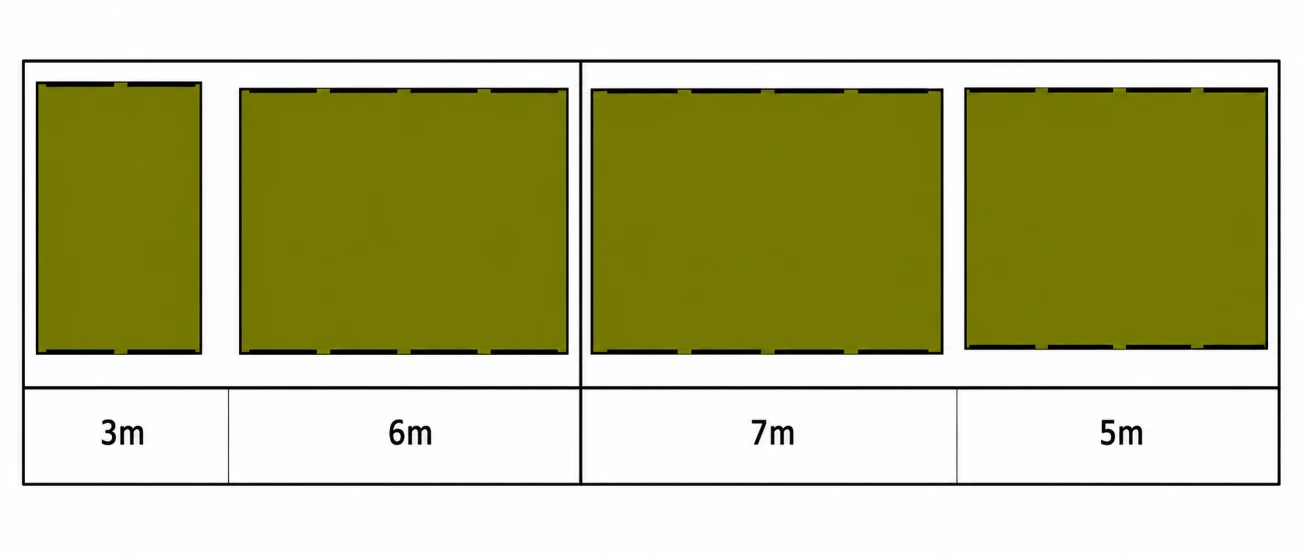 Foundation and platform section lengths: 3m, 6m, 7m, 6m Diagram of 22m multi-deck weighbridge platform sections and dimensions