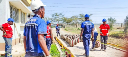 Scalestech engineers calibrating the upgraded ESIT SCD digital load cells. Technicians calibrating digital load cells on Savannah Cement weighbridge, Kenya