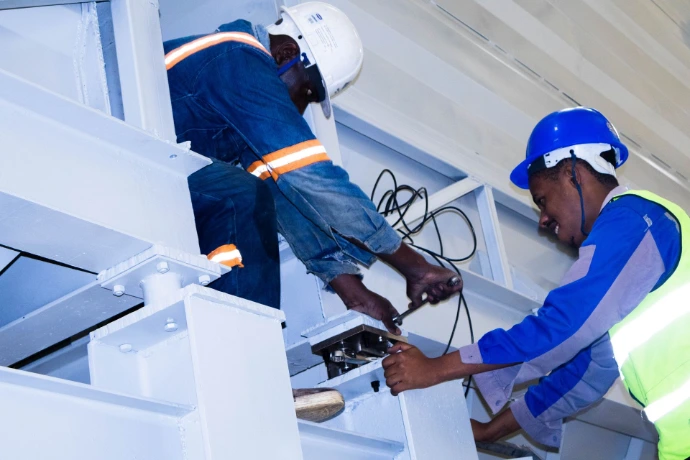 Silo weighing system load cell installation at Food4Education, Nairobi, Kenya