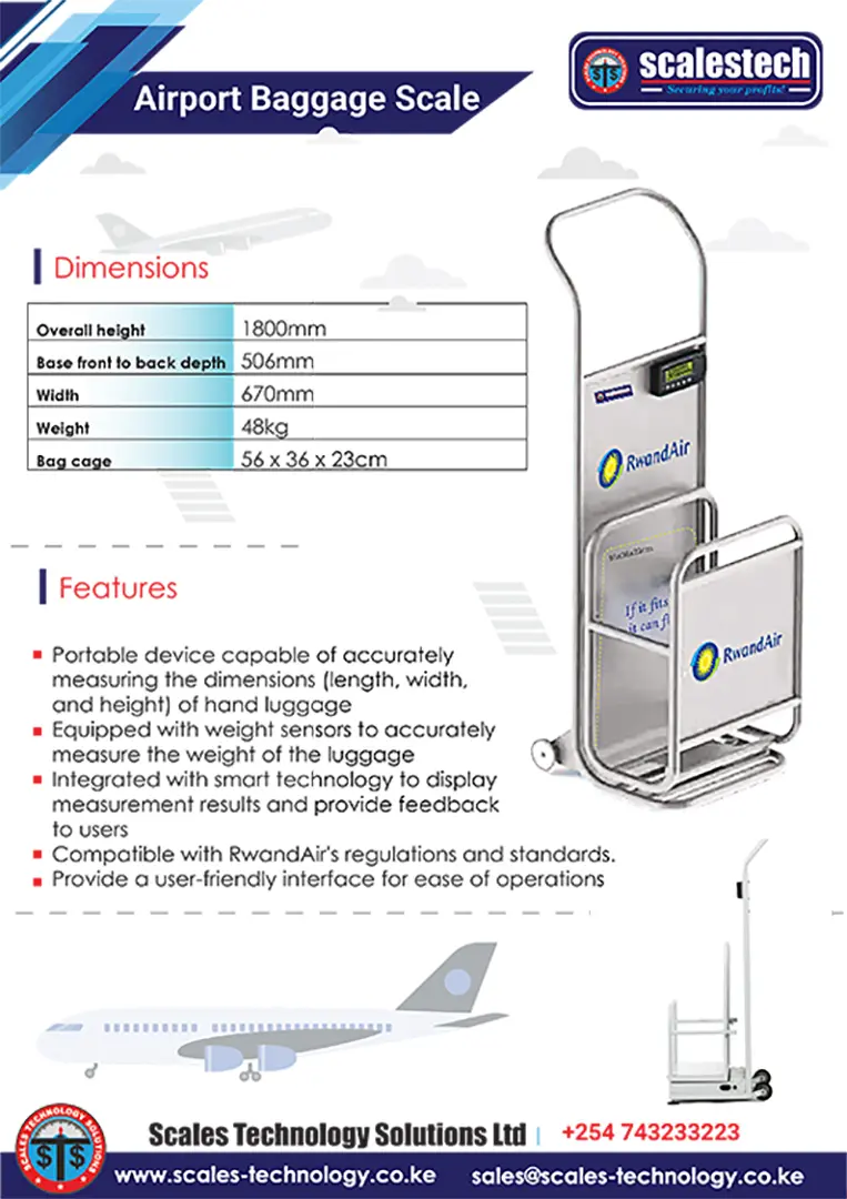 Digital airport scale for passenger luggage weight verification at Nairobi JKIA terminals.
