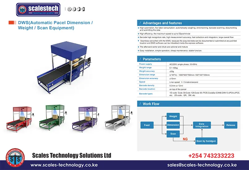 Automatic weighing and dimensioning machine for parcels in Kenya