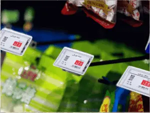 ESL attached using a hanging rail for flexible placement in Nairobi’s fine wine shops.