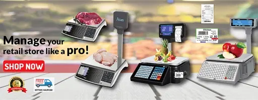 Banner showcasing advanced retail weighing, POS, and label printing solutions for supermarkets and shops across Kenya.