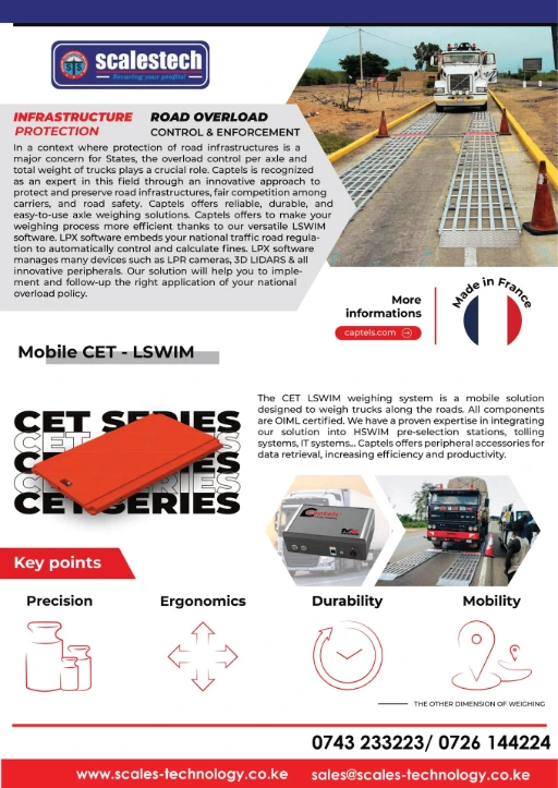 The CET LSWIM is a mobile, OIML-certified axle weighing system designed for roadside truck weight enforcement. Seamlessly integrates with WIM pre-selection stations, tolling systems, and IT infrastructure. Captels provides peripheral accessories to maximize data retrieval, efficiency, and productivity.